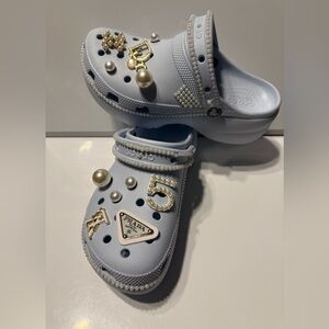 CROCS Blue Clogs with Decorative Charms Women’s US Size 8